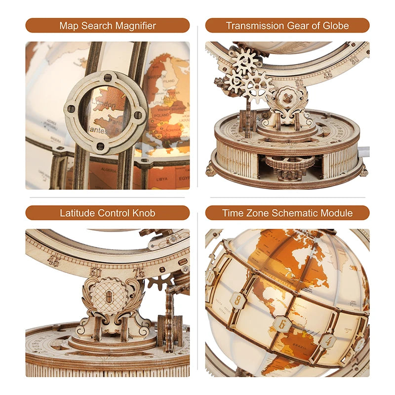 Globe lumineux en bois – Puzzle 3D