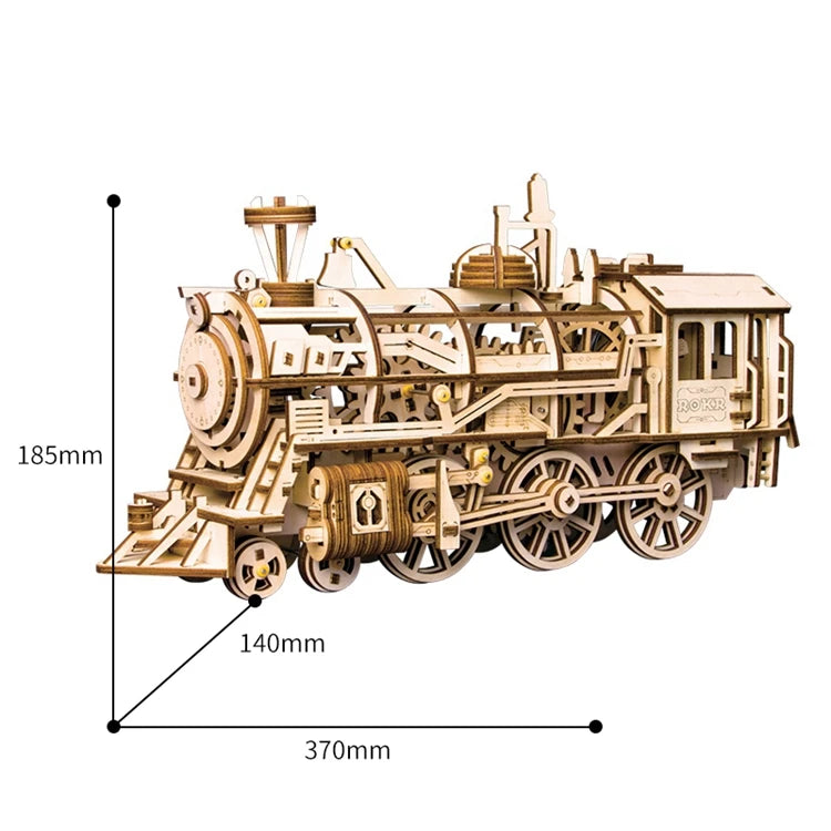 Locomotive mécanique en bois à assembler – Puzzle 3D