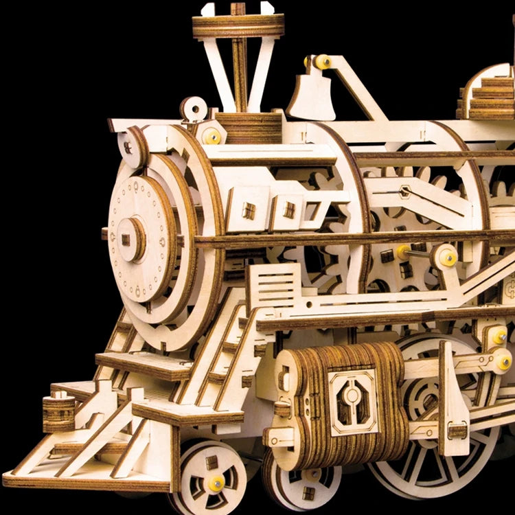 Locomotive mécanique en bois à assembler – Puzzle 3D