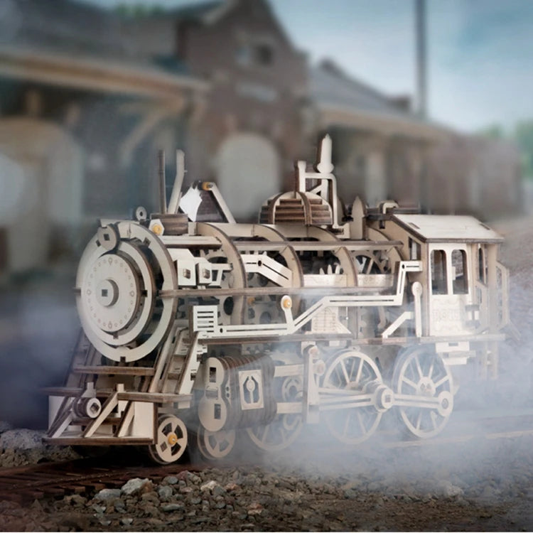 Locomotive mécanique en bois à assembler – Puzzle 3D