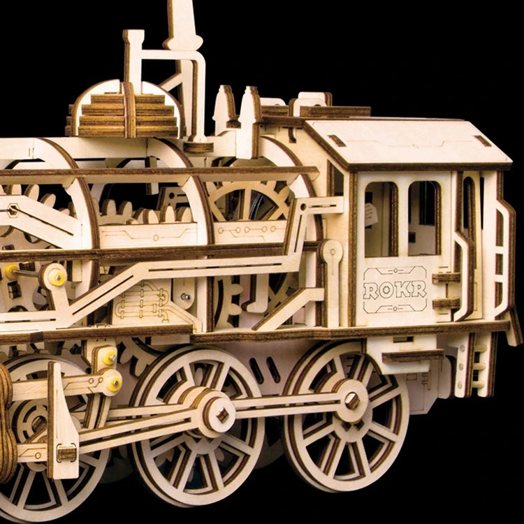 Locomotive mécanique en bois à assembler – Puzzle 3D