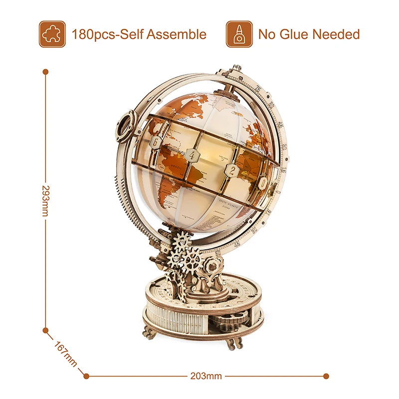 Globe lumineux en bois – Puzzle 3D