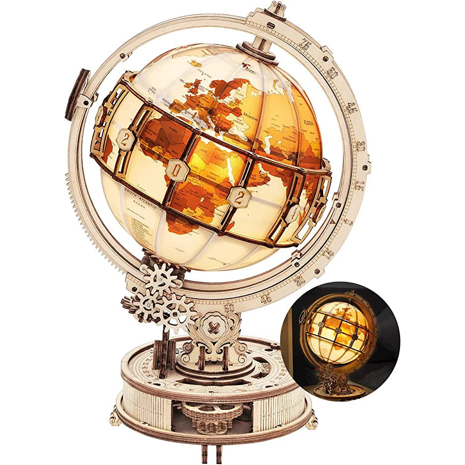 Globe lumineux en bois – Puzzle 3D