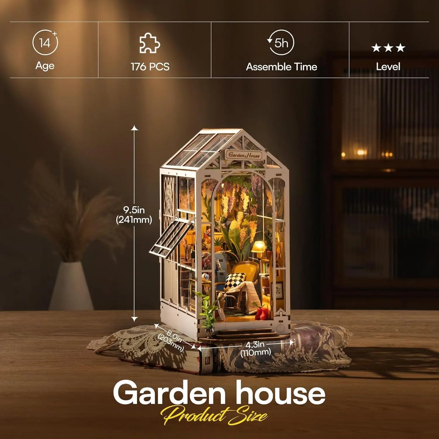 Book Nook Holiday Garden House – Diorama miniature LED TGB06