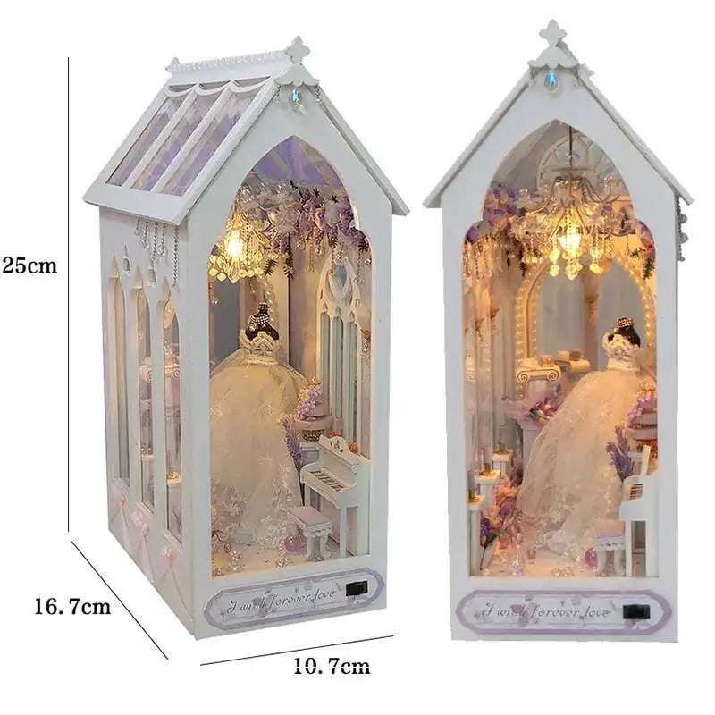 Book Nook Chapelle Romantique – Diorama miniature LED en bois à assembler