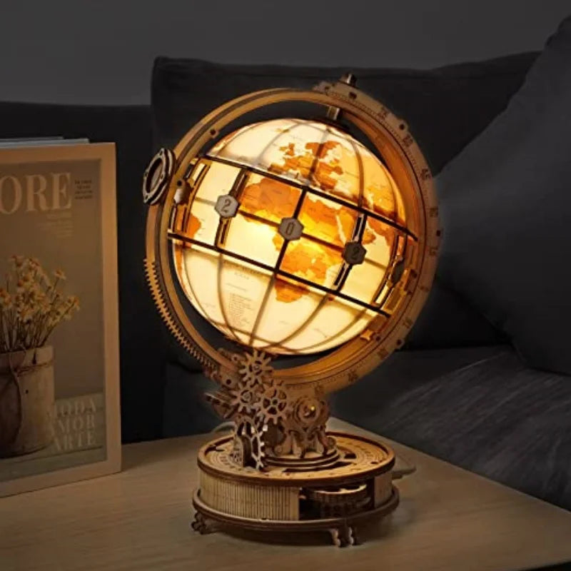 Globe lumineux en bois – Puzzle 3D