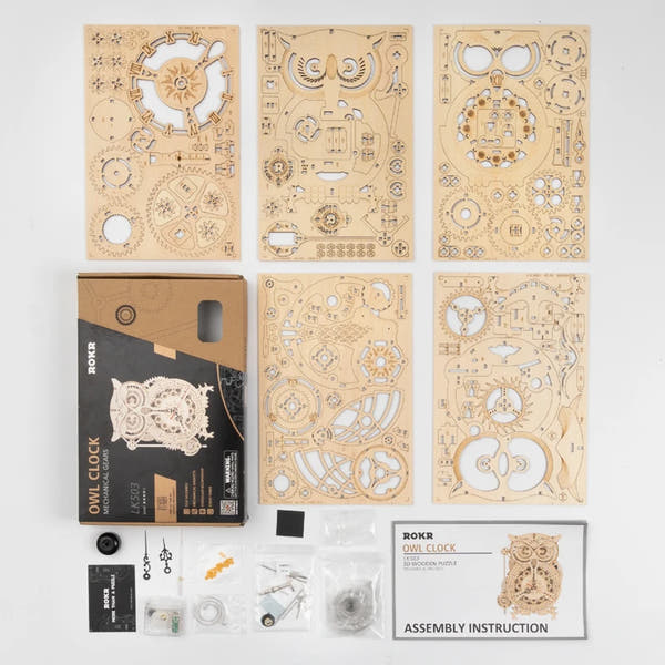 Horloge Hibou mécanique en bois à assembler