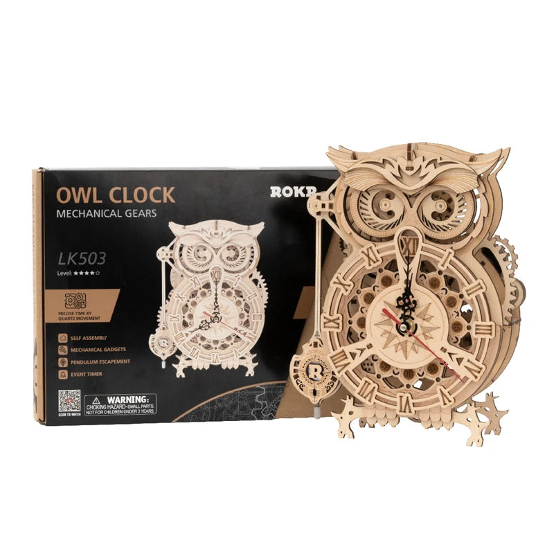 Horloge Hibou mécanique en bois à assembler