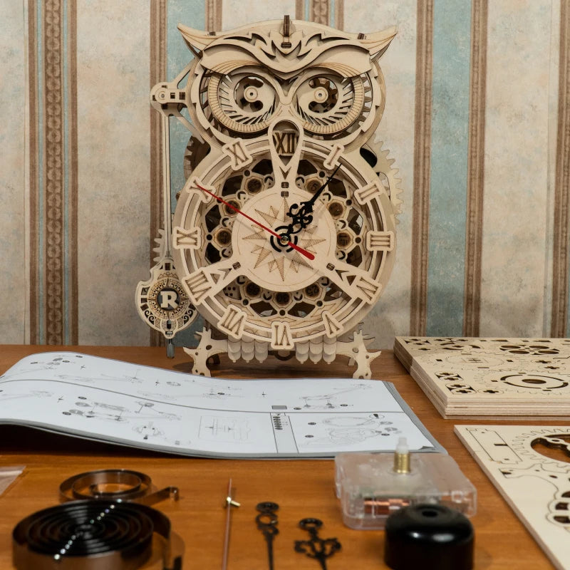 Horloge Hibou mécanique en bois à assembler