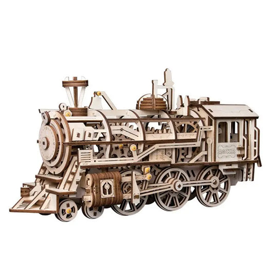 Locomotive mécanique en bois à assembler – Puzzle 3D