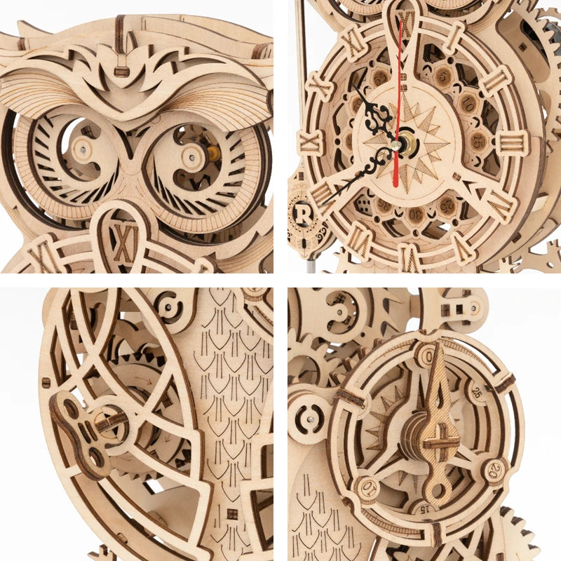 Horloge Hibou mécanique en bois à assembler