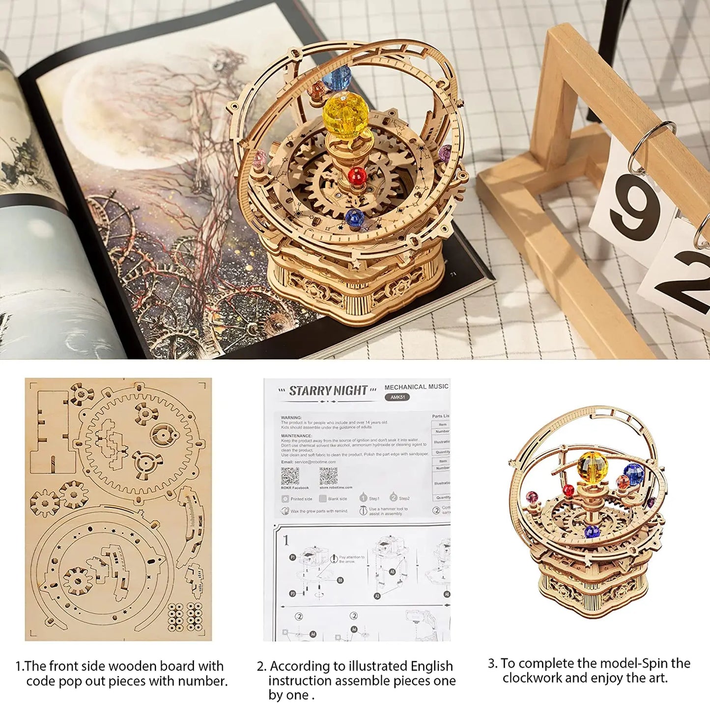 Boîte à musique mécanique – Puzzle 3D (Nuit étoilée)