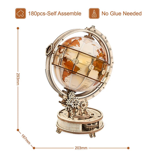Globe lumineux en bois – Puzzle 3D