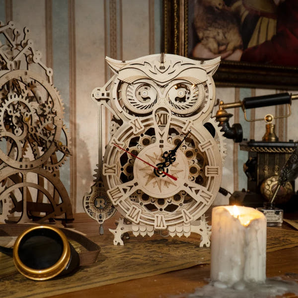 Horloge Hibou mécanique en bois à assembler