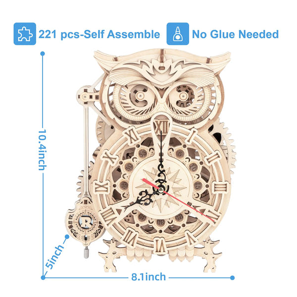Horloge Hibou mécanique en bois à assembler