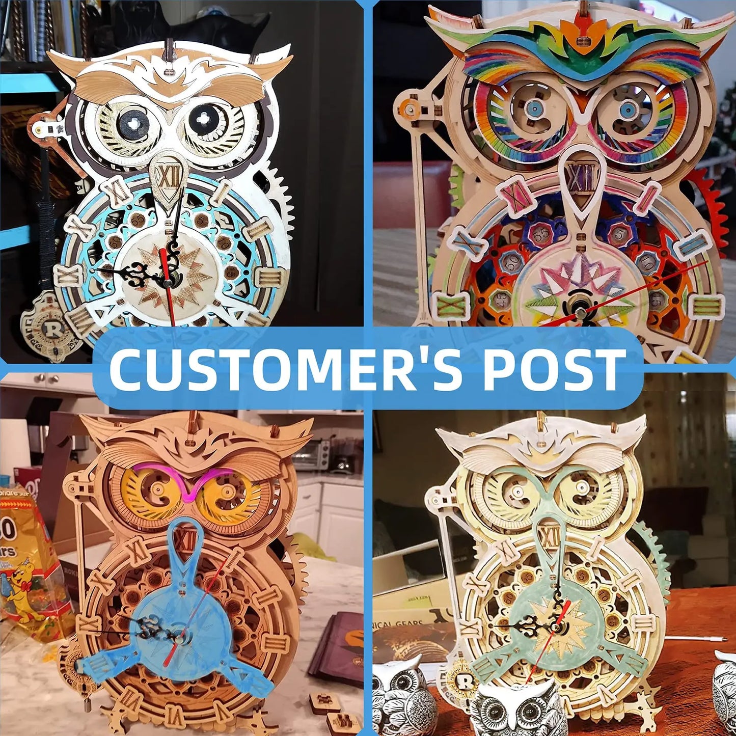 Horloge Hibou mécanique en bois à assembler