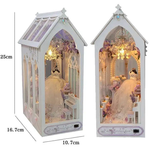 Book Nook Chapelle Romantique – Diorama miniature LED en bois à assembler
