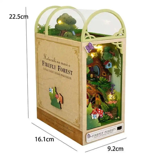 Book Nook Forêt aux lucioles – Diorama miniature LED en bois à assembler